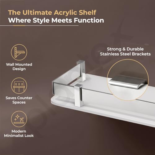 Image of Plantex Acrylic Multipurpose Bathroom Shelf /Rack for Living Room /Wall Mount Storage Shelf - Bathroom Accessories Items (White, 12x6 inches)