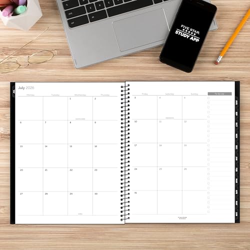 Image of Five Star Planner 2026-2027 Weekly & Monthly Academic 12-Month July-June Advance Student Planner + Study App, 8-1 /2 inch x 11 inch, Black (CAW65905)