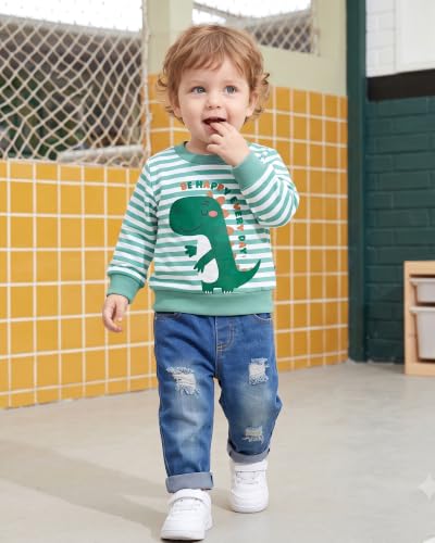 Image of NZRVAWS Toddler Baby Boy Clothes Pullover Sweater Ripped Jean Sweatsuit Little Boy Outfit Fall Winter Clothing Set 6M-7T