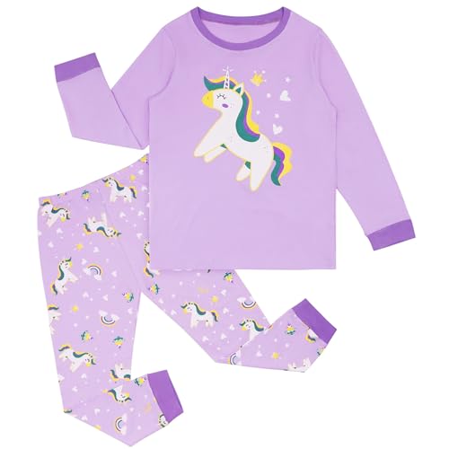 Hoseay Pijamas Niñas Unicornio, Algodón Manga Larga Conjuntos de Pijama, Camiseta y...