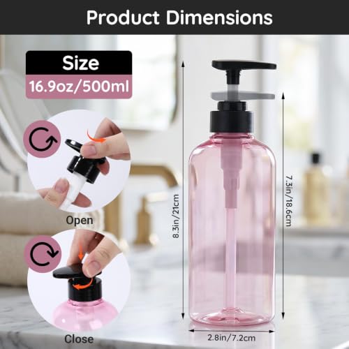 Image of Segbeauty 16.9oz 3Pcs Refillable Shower Bottles, Empty Pump Dispenser, Pink