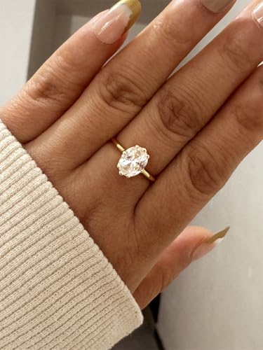 Engagement Ring 14K Gold Plated Promise Wedding Band Round Oval Cubic Zirconia Fake Diamond Rings Jewelry for Women3