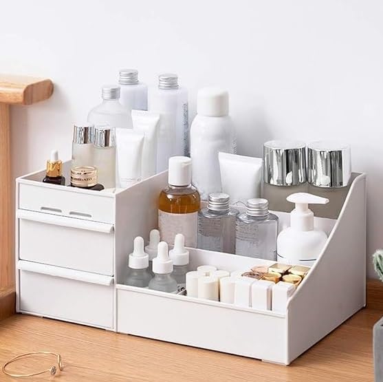 Image of Generic Modern Rectangular White Cosmetic Storage Box with Drawers, Desktop Makeup Organizer for Women