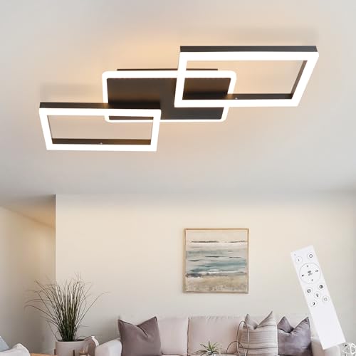 ZMH LED Deckenleuchte Wohnzimmer dimmbar: 54cm Deckenlampe Schlafzimmer 48W Wohnzimmerlampe Schwarz modern Schlafzimmerlampe decke Küchenlampe mit Fernbedienung aus Metall für Küche Esszimmer Büro