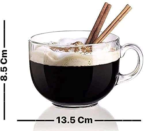 BuntyChiku Large Coffee Green Tea Mug, cappuccinos Espresso Cup Soup Bowl Jumbo Big Milk Glass Cup with Handle for Coffee Multi-Purpose Mug Set 450 ml (Set of 2) 4