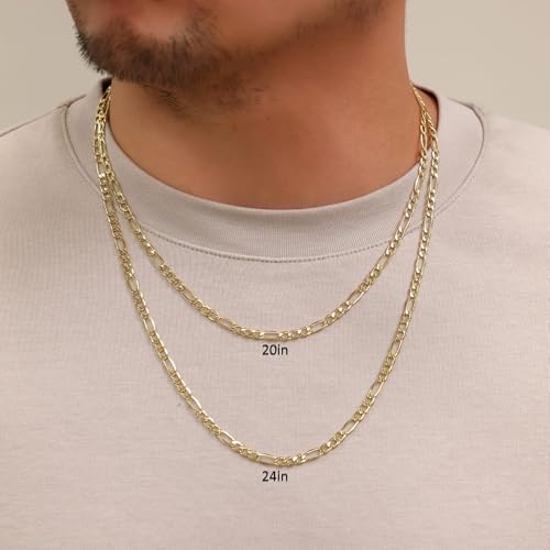 Nuragold 10K Real Yellow Gold Figaro Link Chain Necklace 16"-30" (2mm-9mm) Italian Jewelry for Men & Women2