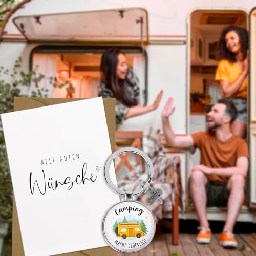 COLOFALLA Wohnmobil Schlüsselanhänger Wohnmobil Geschenk Camping Macht Glücklich Deko Zubehör Geschenke für Camper Camperin Geburtstag Wohnwagen Campervan Weihnachten Neujahrsgeschenk