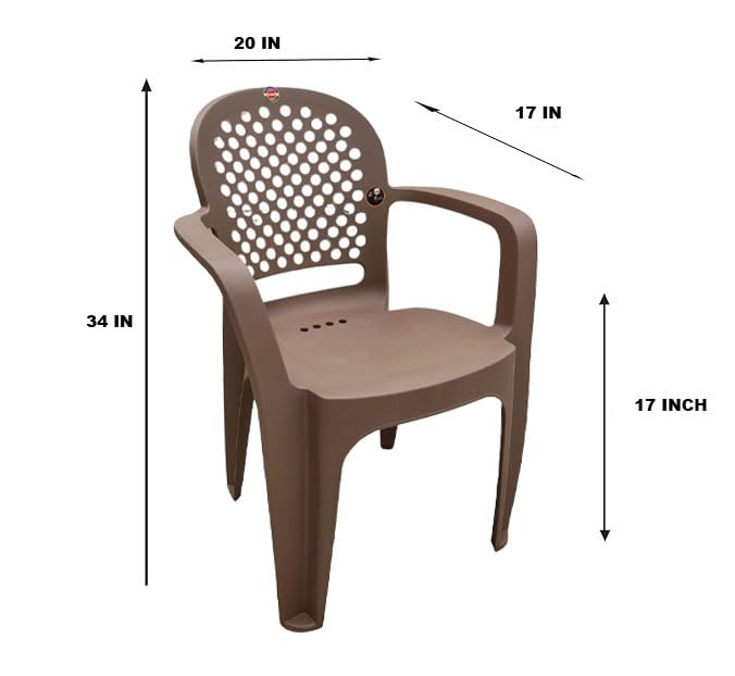 Image of Cello Crystal Armrest Plastic Chair with Matt Finish | Chairs for Home, Garden, Living Room Indoor and Outdoor Use (Colour: Rattan Beige, Set of 2)