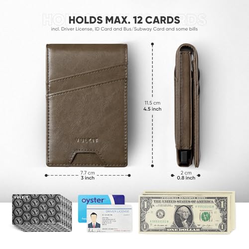 VULKIT Mens Card Holder for Max. 12 Cards, with Pop-Up Credit Card Case and Double Window Slots for ID and Key Card, Green4