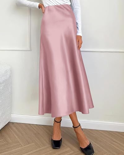 Image of BTFBM 2026 Summer Womens Skirts Silk Elegant High Waist Flowy Long Satin A-Line Midi Skirt Cocktail Wedding Party