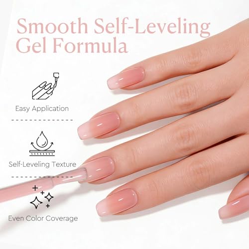 Image of AZUREBEAUTY 18ML Nude Pink Gel Nail Polish | Sheer Translucent Natural Jelly Color Soak Off UV /LED Nail Lamp French Nail Art Gifts for Women