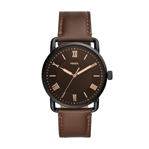Fossil Men's Copeland Quartz Stainless Steel and Leather Three-Hand Watch, Color: Black, Dark Brown (Model: FS5666)
