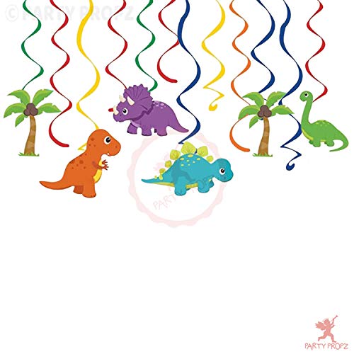 Party Propz Dinosaur Theme Birthday Decoration Swirls for Kids - 12Pcs, Animal Cutouts for Jungle Theme, Paper Decoration for Birthday, Dino Swirls for Ceiling Hanging