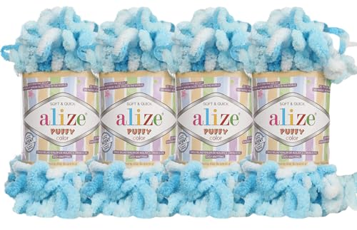 Image of Alize Puffy Color Baby Blanket Yarn Lot of 4skn 400gr 39.3 yds 100% Micropolyester Soft Yarn Hand Knitting Yarn (5924)