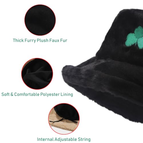 Image of Bucket Hat Women Furry Fuzzy Bucket Hats for Ladies, Winter Warm Fluffy Plush Faux Fur Hat for Women