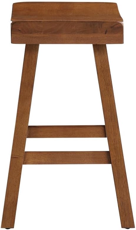 Home 2 Office 24" Jackson Wood Saddle Barstool, Solid Wood with Contoured Seat and Footrest, Adjustable Levelers, 300 lbs Capacity, Medium Oak Finish
