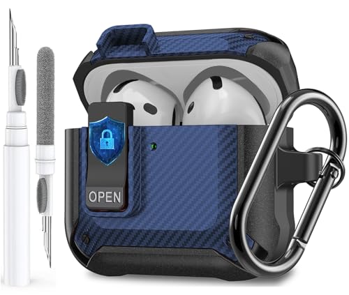 Image of Olytop for Airpods 4 Case with Lock Clip, Rugged Apple Airpods 4th Generation Cover 2024 Men Women, Armor Shockproof iPod 4 Gen Protective Hard Shell with Carabiner&Cleaner kit,Black /Blue