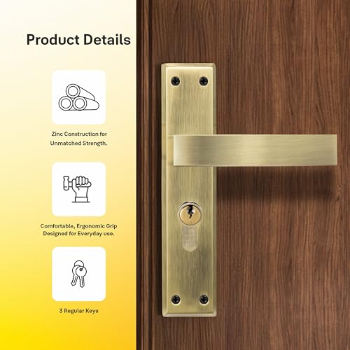 Image of Yale YECM-405-8P-TT-AB Mortise Door Lock for Bedroom /Home /Office /Hotel Suitable for Left /Right Handed Doors, Handle set comes with 8 inchbackplate thumb turn, 3 KEYS cylinder and lock body (Antique brass)