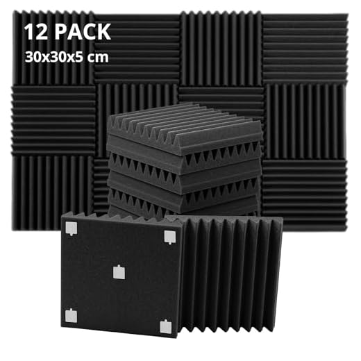 ROVSON Pannelli Fonoassorbenti 12 Pezzi Pannelli Insonorizzanti, 30×30×5cm, Riducono il rumore interno, Pannello Acustico per Podcasting, Studi di Registrazione, Uffici, Home Studio, Inclusi Adesivi