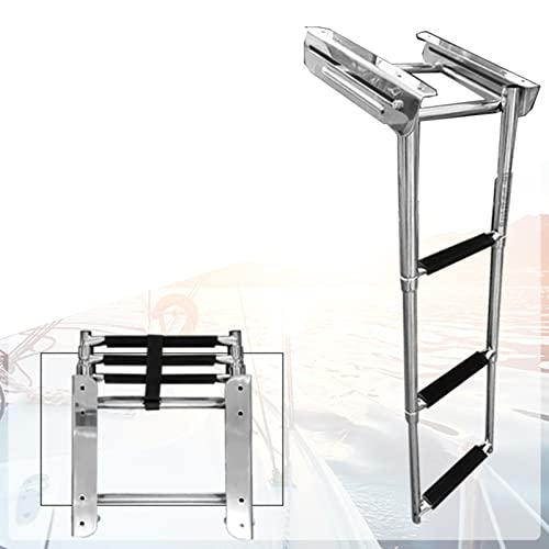 ANQKYO Escalera telescópica Extensible de Acero Inoxidable 316 de 3 escalones para pontón, Escalera telescópica Plegable para Cubierta Marina de Alta Resistencia con pasamanos Interior y, un Solo