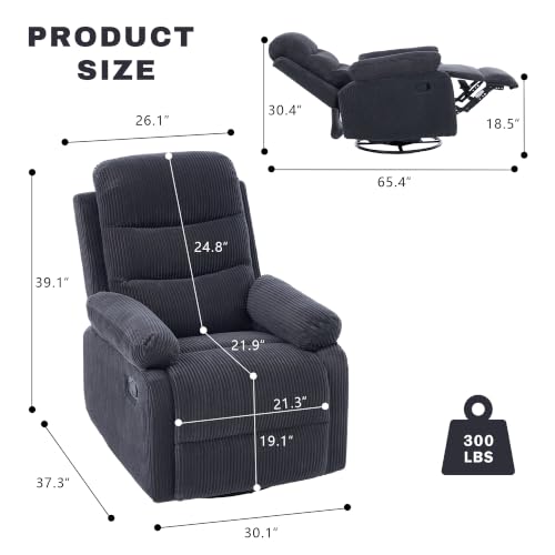 Image of Rocking Recliner Chair,Modern Swivel Glider Recliner Chair,Corduroy Fabric Upholstery Recliner,Manual Reclining Sofa Chair for Living Room,Office,Apartment (Dark Grey)