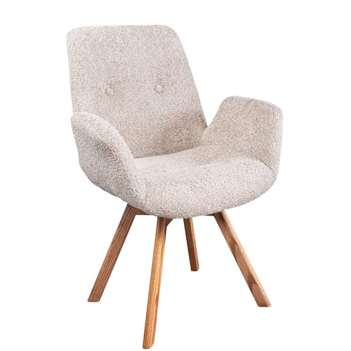 Riess Ambiente Drehbarer Stuhl Baltic - beige Natur - Bouclé Stoff Eiche Massivholz - Esszimmerstuhl mit Armlehne Schaumstoff-Polsterung