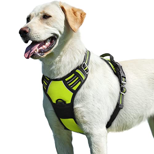 Eagloo Dog Harness for Large Dogs, No Pull Service Vest with Reflective Strips and Control Handle, Adjustable and Comfortable for Walking, No Choke Pet Harness with 2 Metal Rings, Green, L