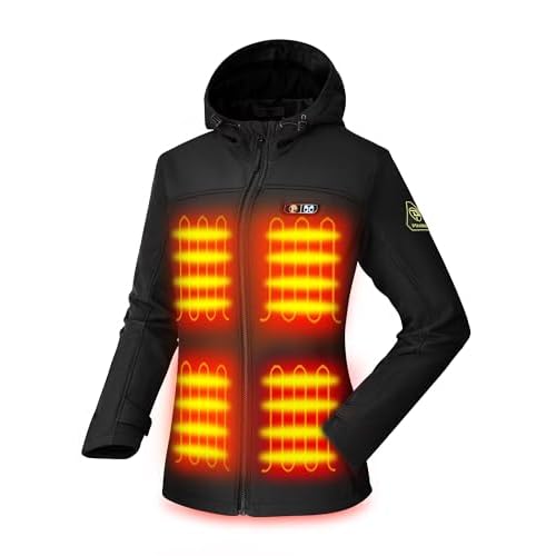 Women's Heated Jackets 5 Heat Zones Battery Pack Included, with Hand Warmer Pocket XX-Large Black
