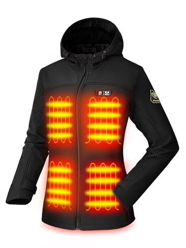 PTAHDUS Women's Heated Jackets 5 Heat Zones Battery Pack Included, with Hand Warmer Pocket(Black, Medium)