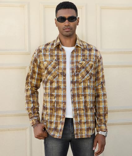 Alex Vando Mens Button Down Shirts Regular Fit Long Sleeve Casual Plaid Flannel Shirt