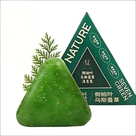 Barra de champú Nature Triangle Usman Grass & Nature Seven Green Soap Shampoo Bar, jabón de hierbas para el cuidado del cabello para mujeres y