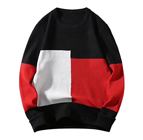 Men's Color Block Sweater Casual Pullover Knitted Sweater Lightweight Crewneck Long Sleeve Raglan Sweaters