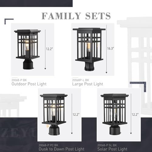 Image of zeyu 2-Pack 12-Inch Solar Column Light, Clear Glass, Black, 20068-P-2 SL BK