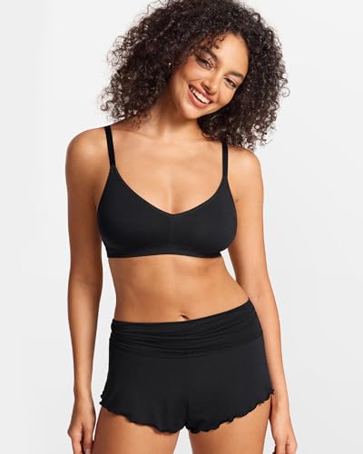 Image of Natrelax Modal Ribbed V Neck Bralette | Semi Sheer Fabric, Wireless Unlined, Double Layers, Adjustable Straps, No Underwire, Comfort Soft, Bras for Women