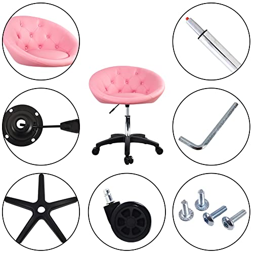 Furwoo Rolling Vanity Chair With Wheels For Makeup Room Height Adjustable Swivel Chair Living Room Lounge Chair Pink #TOP6