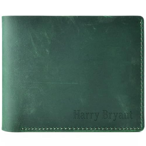 Personalized Leather Wallet for Men – Custom Engraved Green Bifold Wallet with Monogram, Initials & Name | Gift for Husband, Dad, Grandpa | Wedding, Anniversary, Birthday & Groomsmen Gifts