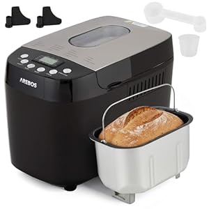 Arebos Brotbackautomat 1500g | mit 15 Programmen | 2 Knethaken | Timer | LCD Display | 3 Bräunungsgrade und Brotgrößen | 850 W | Schwarz