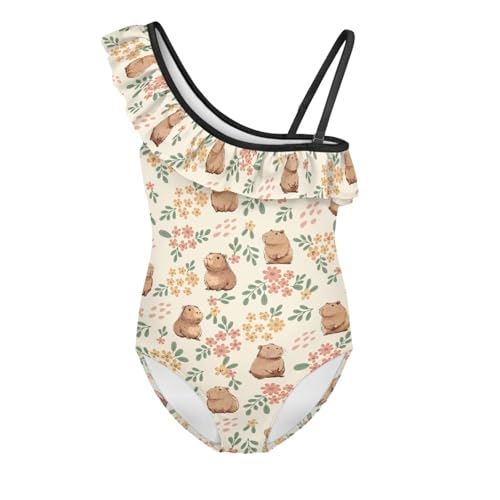 Girls One Piece Swimsuits Ruffle One Shoulder Swimwear Adjustable Strap Toddler Summer Vacation Beach Bathing Suit