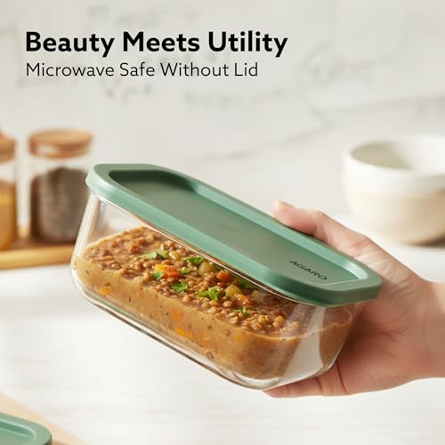 Image of AGARO Elite Borosilicate Glass Container 6 Pcs Set, Fridge Stackable Storage Organizer, 310ml x2, 520ml x2, 750ml, 1200ml, Microwave Safe, BPA Free Kitchen Boxes, Store Cooked Food, Fruits, Snacks