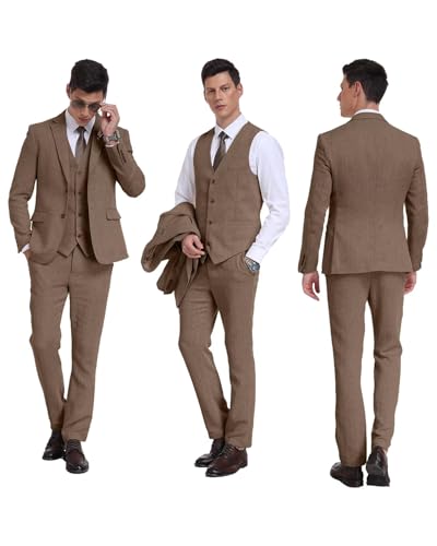Image of Retro 3 Piece Suit Tweed Herringbone Men's Suits Slim Fit Jacket Vest Pant