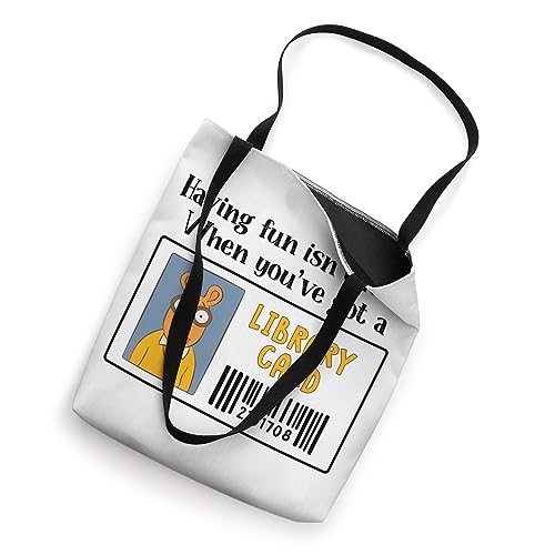 Bolsa tote con diseño de tarjeta de biblioteca y frase 'Having Fun Isn't Hard' miniatura 2