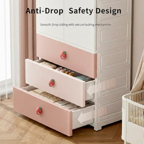 Image of KRISHYAM Kids Storage Cabinet with Drawers & Cupboard | Multi-Purpose Plastic Wardrobe Organizer for Nursery & Kids Room | Toy, Clothes & Accessories Storage (White & Pink) (Pink)