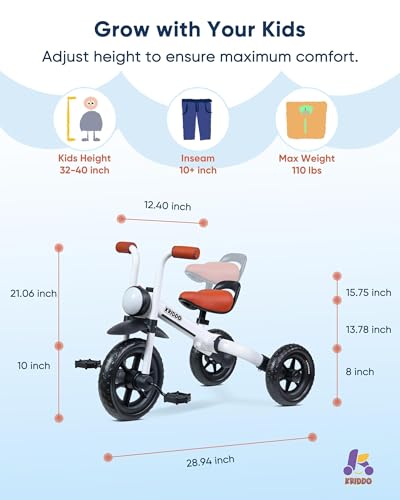 Image of KRIDDO 2-in-1 Kids Balance Bike and Kids Tricycle for 2 to 5 Year Old, Toddler Balance Bike with Detachable Pedals, Tricycles for 3-5 Year Olds with Stitched Soft Grip, White
