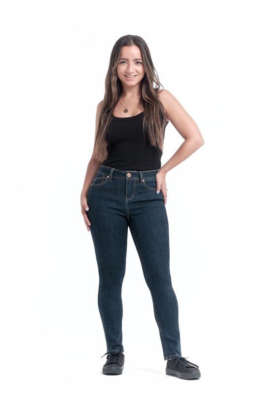 1822 Denim Petite Essential Vintage-Inspired Stretch Mid-Rise Skinny Jeans in Authentic Safia Wash