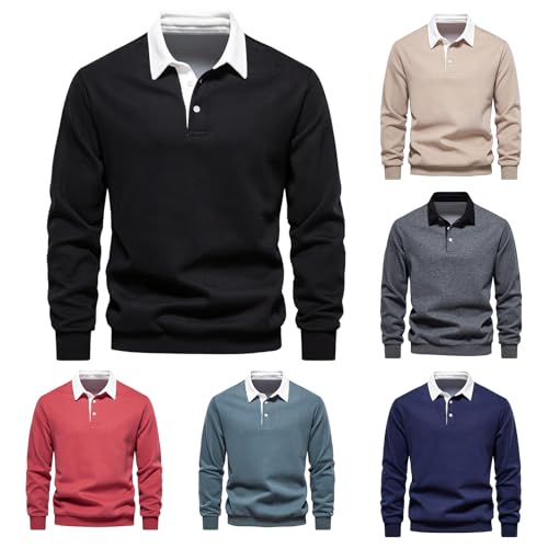 Wankang Mens Heavyweight Polo Sweatshirt Trendy Long Sleeve Sweatshirts Color Block Sports Shirts Fall Pullover Tops for Men2