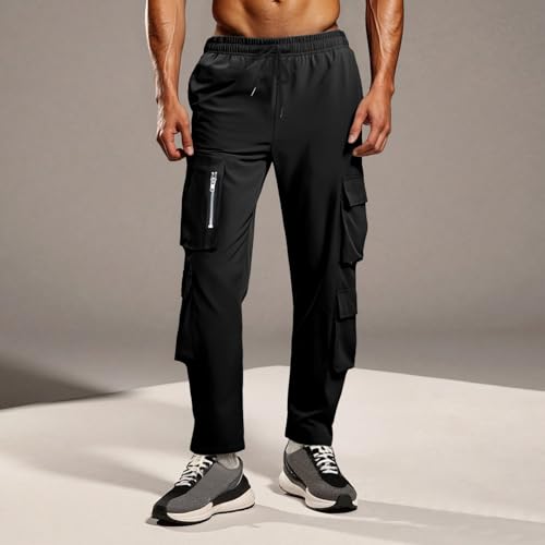 Men's Cargo Pants Lightweight Solid Straight Leg Baggy Trousers Trendy Casual Elastic Waist Multi Pockets Cargo Jogger2