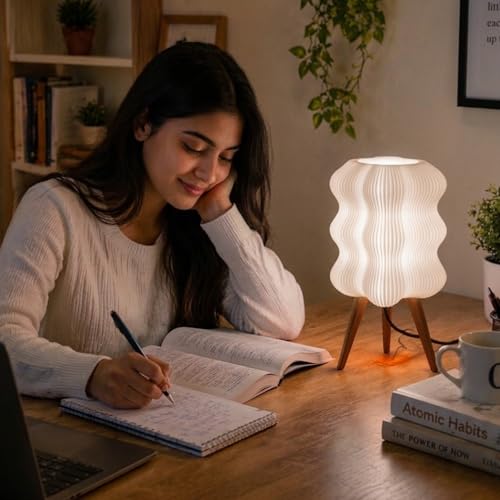 Image of Aura Table Lamp | Modern Decorative Bedside Lamp | PLA Material | Warm Ambient Lighting | Designer Night Lamp for Bedroom, Living Room & Home Decor (White Glow)
