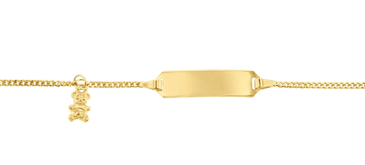 JC Schmuck 333 Gold Baby ID-Armband Kinder Goldarmband 16 cm mit Bär Anhänger Gelbgold I Armband mit Gravur Panzerflach Taufarmband Gold Namensarmband I Kinderschmuck made in Germany I 5.56049-1