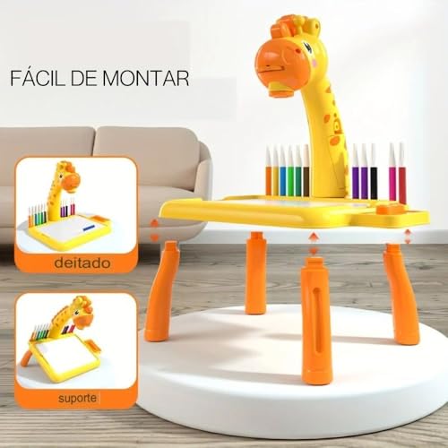 Lousa Mágica Infantil Com Projetor Girafinha Amarela Brinquedo Educativo Com 24 Desenhos e Acessório