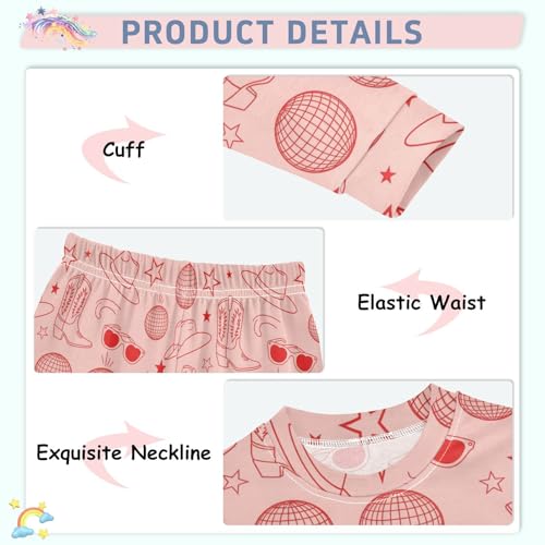 Pajama Sets Long Sleeve Western Hats Boots Stars Pattern Soft Comfy Sleepwear 2 Piece PJS 3-8T4